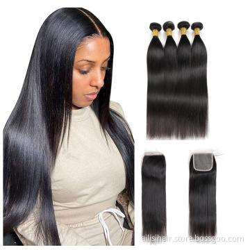 10A Grade Hair Peruvian Virgin Human Hair Bundles With Closure Straight Wholesale Bundle Virgin Hair Silk Base Closure